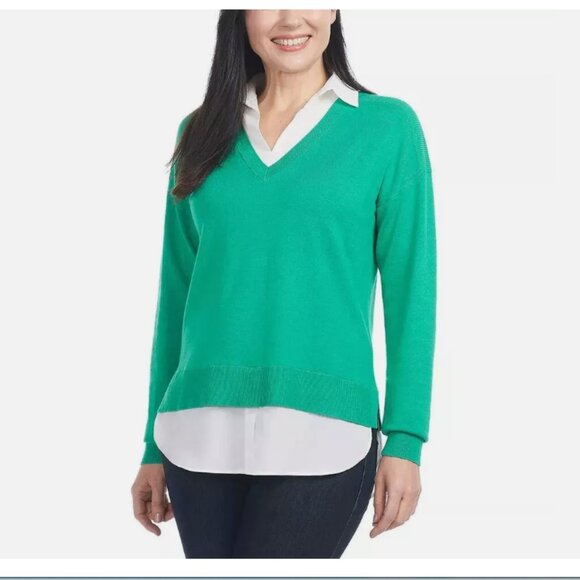 Hilary Radley Tops - Hilary Radley Women's 2-Fer Sweater, Green, Size M